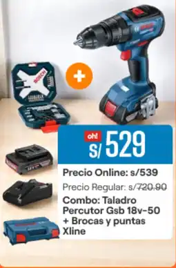 Promart Bosch Taladro Percutor Gsb 18v-50 + Brocas y puntas Xline oferta