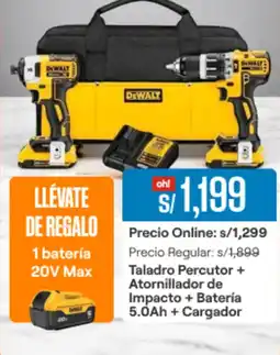 Promart DeWalt Taladro Percutor + Atornillador de Impacto + Batería 5.0Ah + Cargador oferta