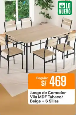 Promart Juego de Comedor Vila MDF Tabaco/ Beige +6 Sillas oferta