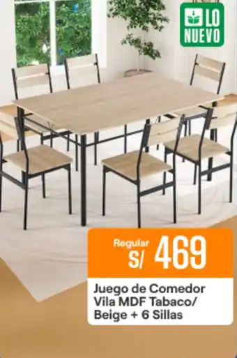 Promart Juego de Comedor Vila MDF Tabaco/ Beige +6 Sillas oferta