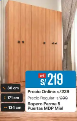 Promart Ropero Parma 5 134 cm Puertas MDP Miel oferta