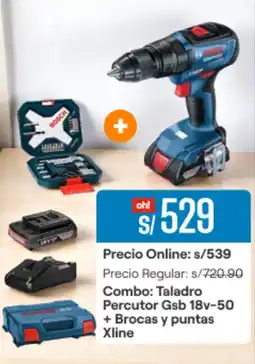 Promart Bosch Taladro Percutor Gsb 18v-50 + Brocas y puntas Xline oferta