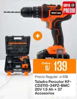 Promart Werken Taladro Percutor KF- CD2110-34PZ-BMC 20V 1.5 Ah + 37 Accesorios oferta