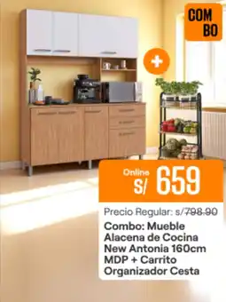 Promart Mueble Alacena de Cocina New Antonia 160cm MDP + Carrito Organizador Cesta oferta