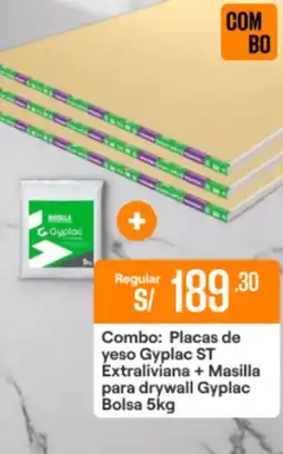 Promart Placas de yeso Gyplac ST Extraliviana + Masilla para drywall Gyplac Bolsa 5kg oferta