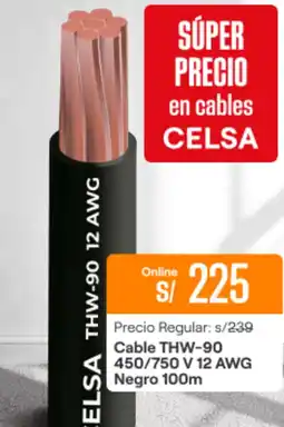 Promart Cable THW-90 450/750 V 12 AWG Negro 100m oferta