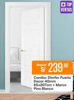 Promart Dimfer Puerta Decor 40mm 85x207cm + Marco Pino Blanco oferta