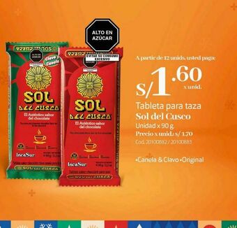 Makro Tableta para taza sol del cusco unidad x 90 g. oferta