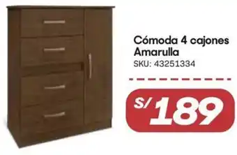 Hiperbodega Precio Uno Cómoda 4 cajones amarulla oferta