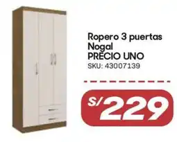 Hiperbodega Precio Uno Ropero 3 puertas Nogal oferta