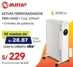 Hiraoka Miray estufa termoradiador oferta
