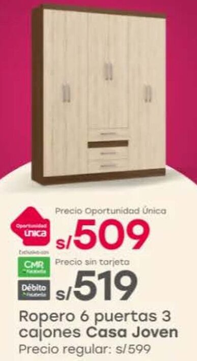 Tottus Casa joven ropero 6 puertas 3 cajones oferta