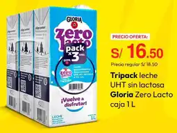 Metro Gloria tripack leche uht sin lactosa zero lacto oferta