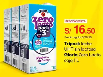 Metro Gloria tripack leche uht sin lactosa zero lacto oferta
