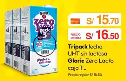 Metro Gloria zero lacto tripack leche uht sin lactosa oferta