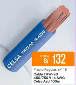 Promart Cable thw-90 450/750 v 14 awg celsa azul oferta