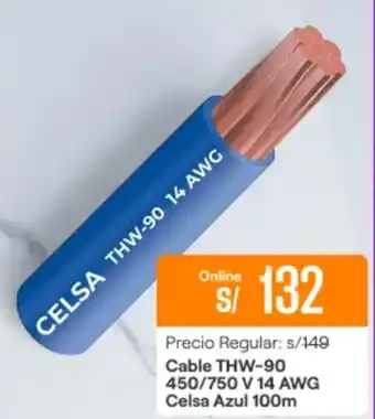 Promart Cable thw-90 450/750 v 14 awg celsa azul oferta