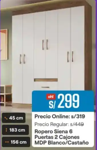 Promart Ropero siena 6 puertas 2 cajones oferta