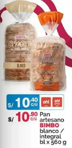 Plaza Vea BIMBO pan artesano blanco / integral oferta