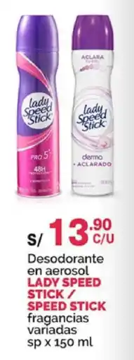 Plaza Vea Lady speed stick / speed stick desodorante en aerosol fragancias variadas oferta