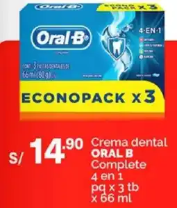 Plaza Vea ORAL B Crema dental complete oferta