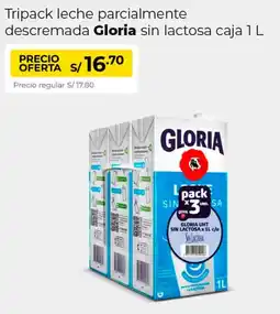 Metro Gloria tripack leche parcialmente descremada sin lactosa oferta