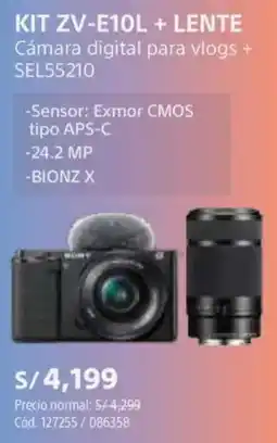 Hiraoka Sony KIT ZV-E10L + LENTE cámara digital para vlogs + SEL55210 oferta