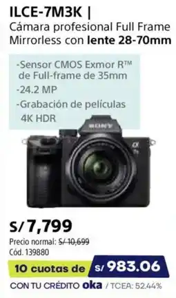 Hiraoka Sony ILCE-7M3K Cámara profesional Full Frame oferta