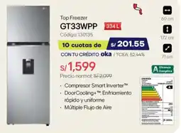 Hiraoka Lg Top Freezer GT33WPP oferta