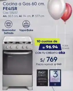 Hiraoka Electrolux cocina a gGas FE4ISR oferta