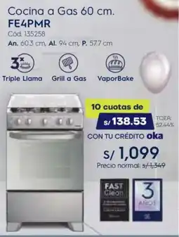 Hiraoka Electrolux cocina a gas FE4PMR oferta