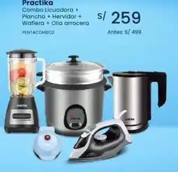 Tiendas EFE Practika combo licuadora + plancha + hervidor + waflera + olla arrocera oferta