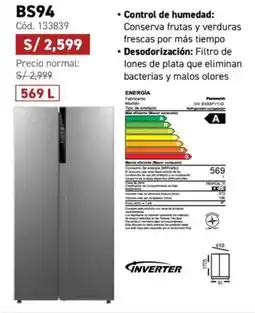 Hiraoka Panasonic Refrigeradoras BS94 oferta