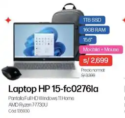 Hiraoka Hp laptop 15-fc0276la 15.6" oferta