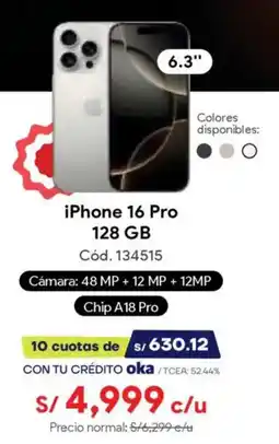 Hiraoka iPhone 16 Pro 6.3" oferta