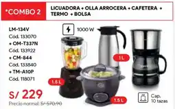 Hiraoka Miray licuadora + olla arrocera + cafetera + termo + bolsa oferta