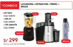 Hiraoka Miray licuadora + extractor + termo + bolsa oferta