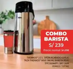 Hiraoka Thermos sifón acabado Espejo 2.5 L + Taza Thermos mug 360 ml barista rojo oferta