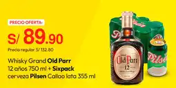 Metro Grand Old Parr 12 años whisky + Pilsen cerveza sixpack oferta
