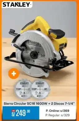 Promart STANLEY Sierra Circular SC16 1600W + 2 Discos 7-1/4" oferta