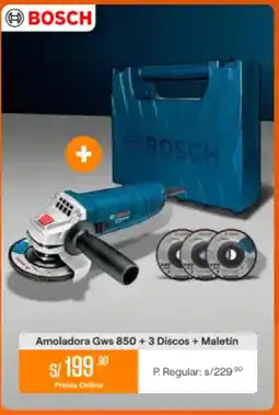 Promart BOSCH Amoladora Gws 850 + 3 Discos + Maletín oferta