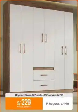 Promart Ropero Siena 6 Puertas 2 Cajones MDP oferta