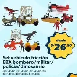 Hiperbodega Precio Uno Set vehículo fricción ebx bombero/militar/ policia/dinosaurio oferta