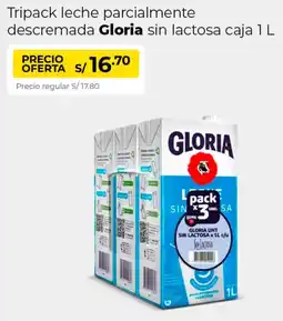 Metro Gloria tripack leche parcialmente descremada gloria sin lactosa oferta