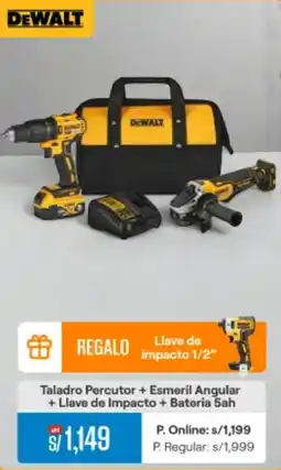 Promart Dewalt taladro percutor + esmeril angular oferta