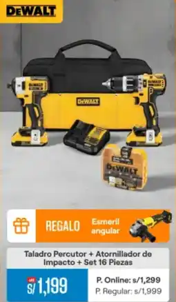 Promart Dewalt taladro percutor + atornillador de impacto + set oferta