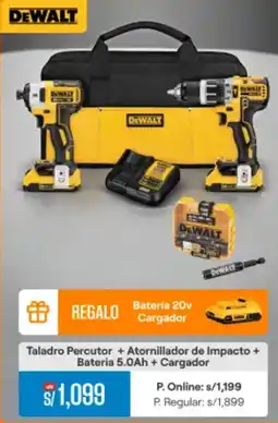 Promart Dewalt taladro percutor + atornillador de impacto + bateria 5.0ah + cargador oferta