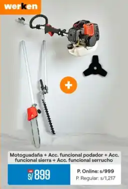 Promart Werken motoguadaña + acc. funcional podador + acc. funcional sierra + acc. funcional serrucho oferta