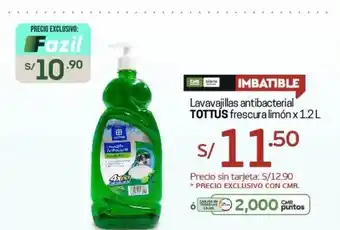 Tottus Lavavajillas Antibacterial Tottus Frescura Limon x 1.2L oferta