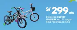 Tottus By monark bicicleta 360 aro 16 negra niño / mariposa niña oferta